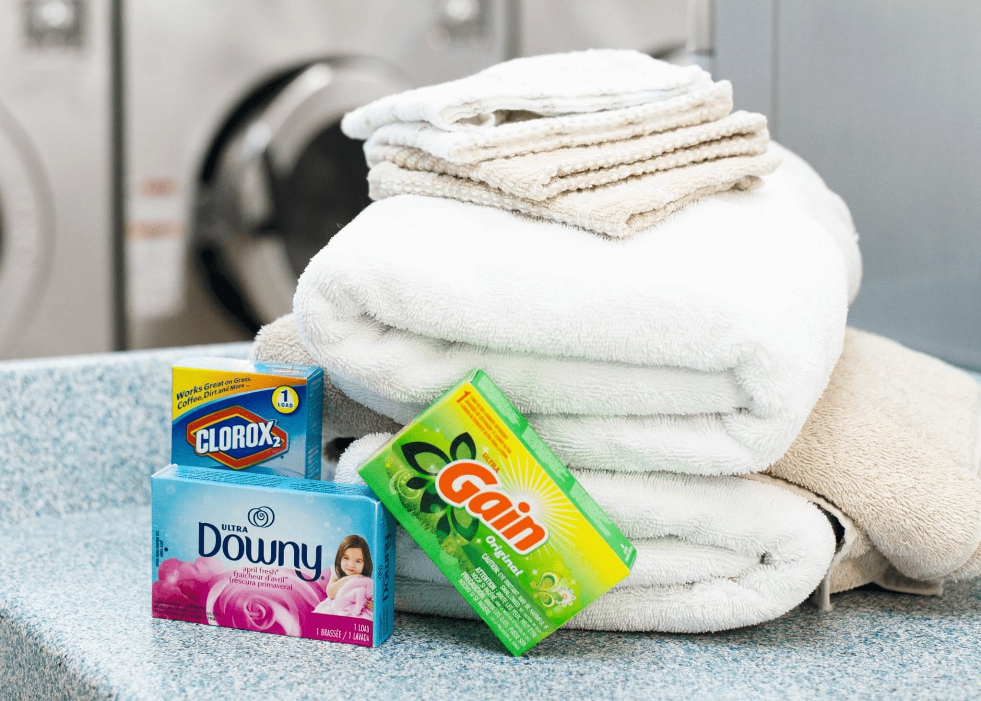 Folded towels ready for wash and fold pickup