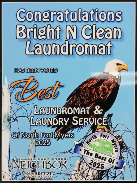 Best Laundromat & Laundry Service of North Fort Myers 2025 award plaque, North Fort Myers Neighbor