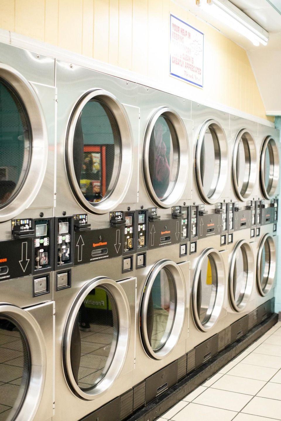 Wall of stacked dryers