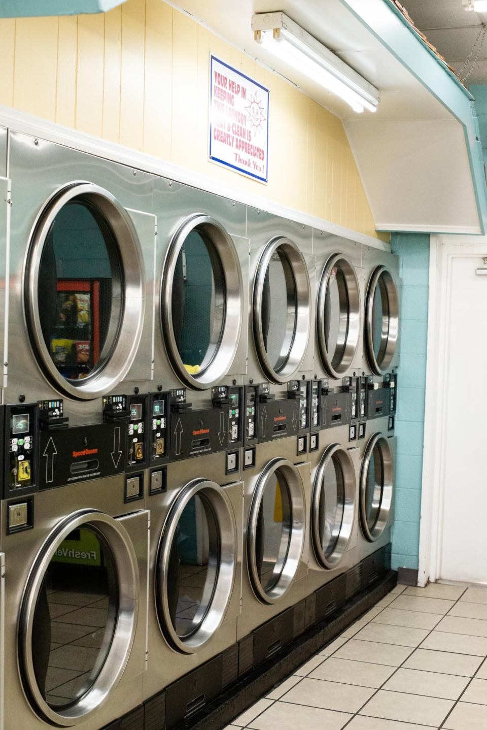 Stacked dryers along the wall