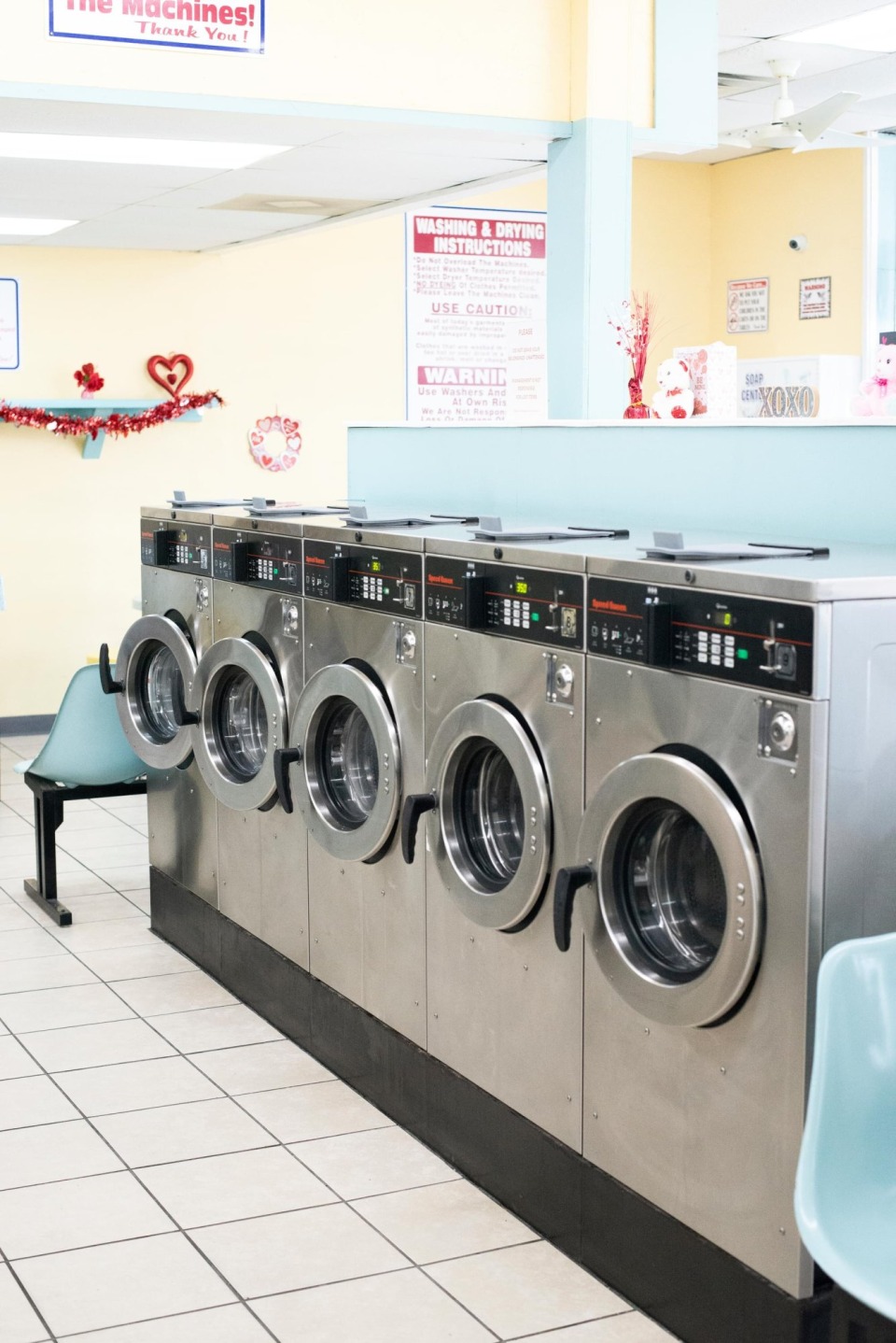 Row of washers beside the seating area