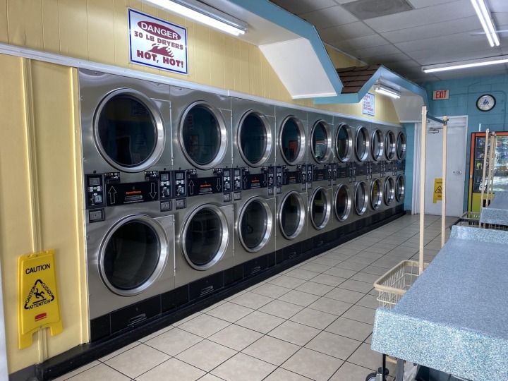 Wall of stacked high-efficiency dryers