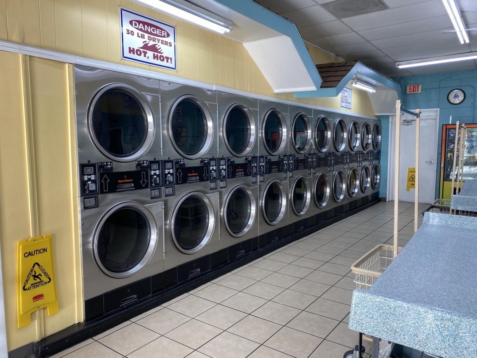 Wall of stacked high-efficiency dryers